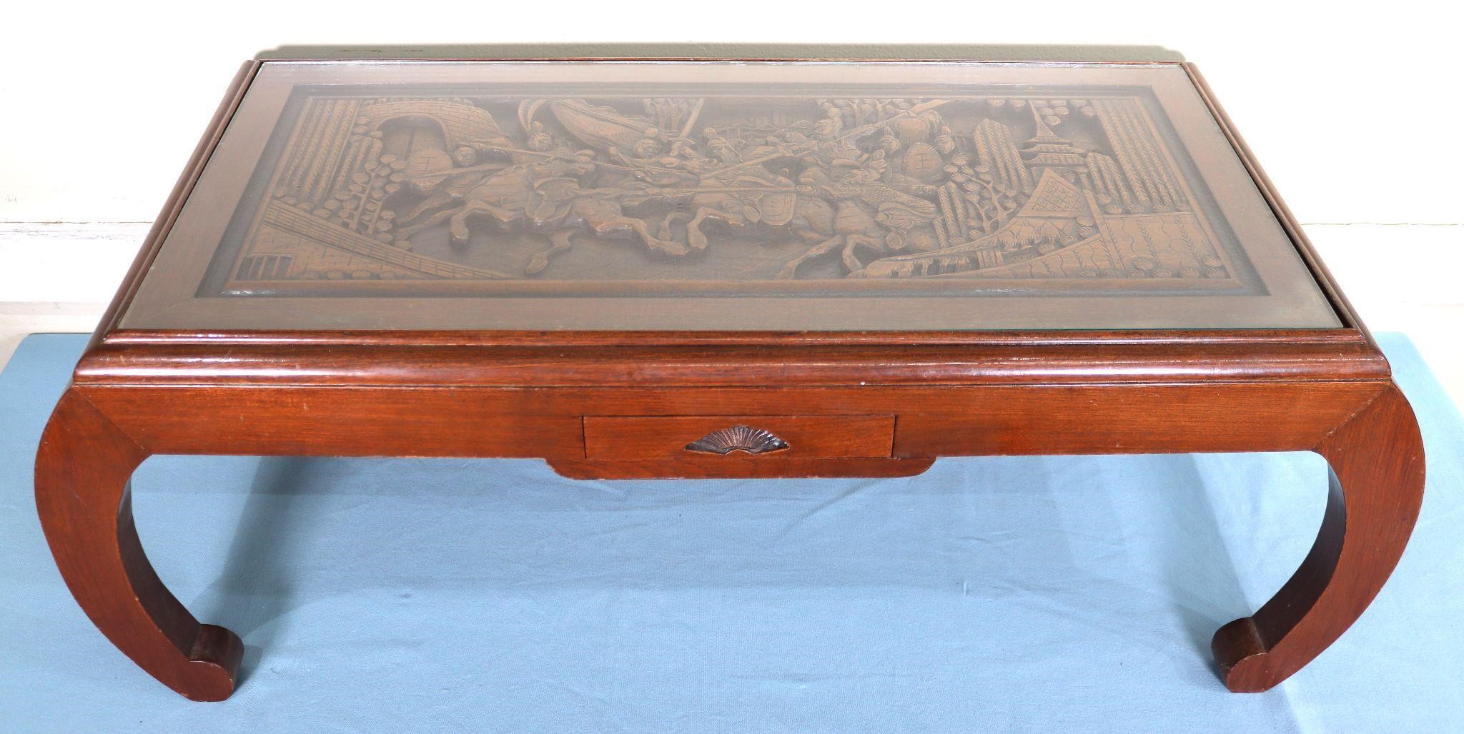 Coffee Table w/ Carved Battle Scene