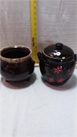 Stone Pots (One Lid Chipped, One Lid Missing)