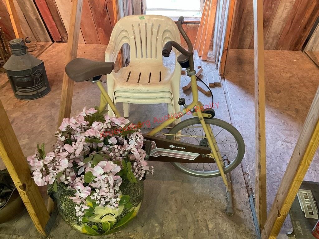 Plastic Chairs, Pacer 200 Exercise Bike, Flowers