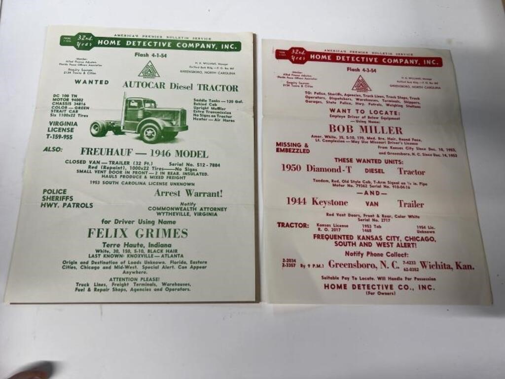 (2) 1940s home detective company advertisements