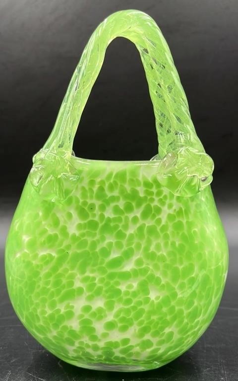 MCM Murano Green Speckle Art Glass Purse