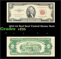 1953 $2 Red Seal United States Note Grades vf++