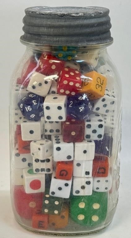 SWEET COLLECTION OF DICE IN EMBOSSED GLASS BOTTLE