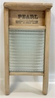 NICE UNDERSIZED PEARL WASHBOARD W GLASS INSERT