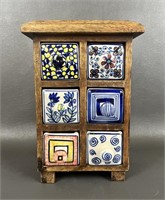 Vintage Wooden and Ceramic Spice Cabinet