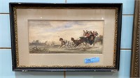 SIGNED WATERCOLOR PAINTING OF STAGECOACH SCENE