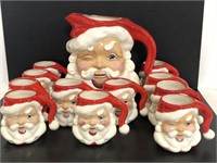 Longs Ceramics winking Santa pitcher and mugs