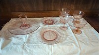 PIECES OF ETCHED PINK DEPRESSION GLASSES- DESERT