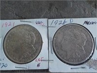 2 1921 Silver Dollars EA Each x 2, P & D