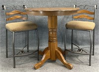 Oak Pub Table & 2 Stools