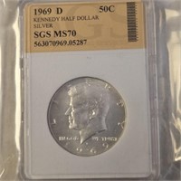 1969 D SGS MS70 40% Kennedy Half Dollar