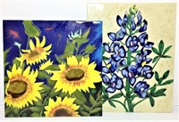 Blue Bonnets & Sunflower Art on Tile