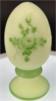 Fenton Hp Lime Rose On Custard Pedestal Egg By C