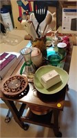 Wooden Table On Casters w/ Contents