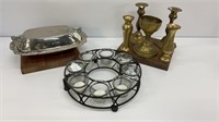 Assorted Candleholders & Silverplate Covered Dish