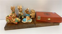 Rabbit  Figurines  and Cigar  Box