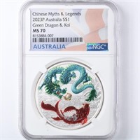 2023 Green Dragon & Koi NGC MS70 Silver 1oz