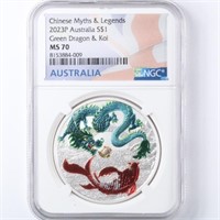 2023 Green Dragon & Koi NGC MS70 Silver 1oz