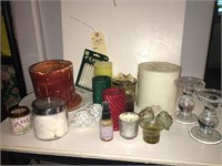 HUGE CANDLE LOT TWO LARGE ONES ARE LEATHER SCENT