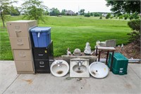 2-File Cabinets, 4- Sinks, Aluminum Post &