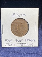 1942 half penny Great Britain coin