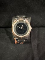 Men's Black Face Relic Watch w/ Flame Leather Band