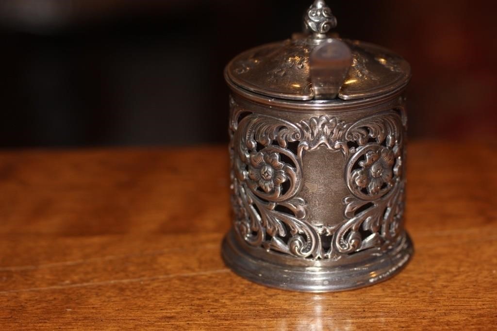 Ornate Sterling Container with Spoon