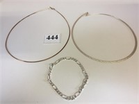 THREE SILVER 925 ITALY NECKLACE AND BRACELET