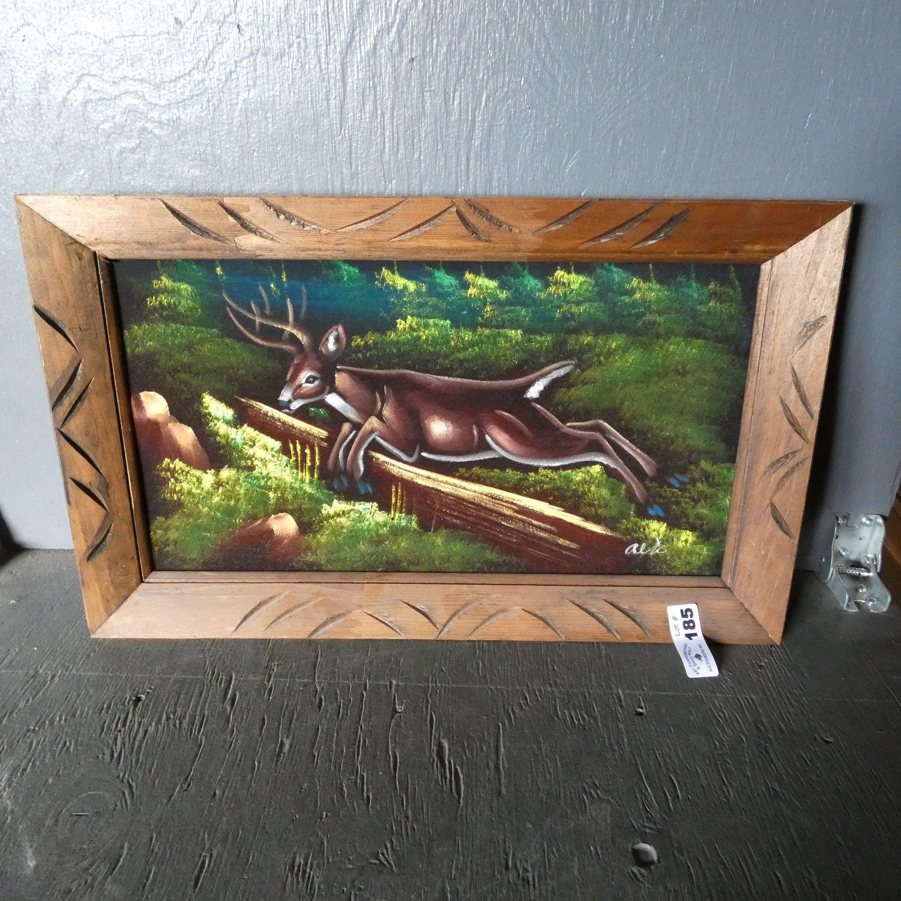 Framed Velvet Deer Painting
