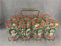 (8) Vintage Christmas Tumblers with Carrier