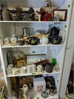 4 Shelves Of Country Decor. Kitchen Items Etc