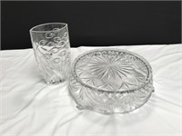 Crystal Cake Plate & Crystal Vase