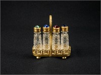 Set of 4 Perfume Bottles w/ Miniature Basket