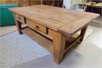 Large Rustic Coffee Table with 2 Small Drawers on