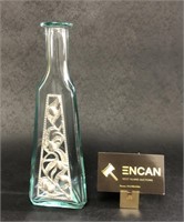 Italian Glass Bottle Vase with Pewter Panel