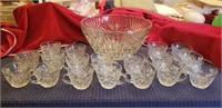 (12) Pressed Glass Punch Bowl & Cups