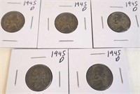 5 - 1945 D Jefferson Silver War Nickels