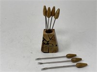 Israeli Olive Wood Hors D'oeuvre Forks