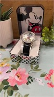 Disney Mickey Mouse Watch. Black Leather Band.