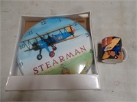 Lot of 2 Stearman Airplane Items - Wall Clock &