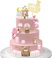 45 Pcs Bear Cake Toppers  Pearl Ball  Pink