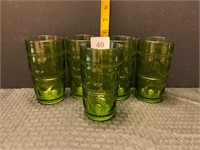 5 Vintage Kings Crown Green Glass Tumblers