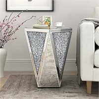 Enene Mirrored End Table Crystal Diamond Setting