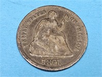 1871 Seated LIberty Silver 1/2 Dime