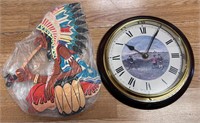 Wood Indian decor and VTG clock