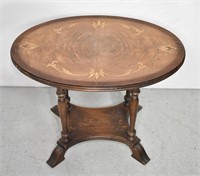 Antique Burled with Inlay Top Oval Side Table