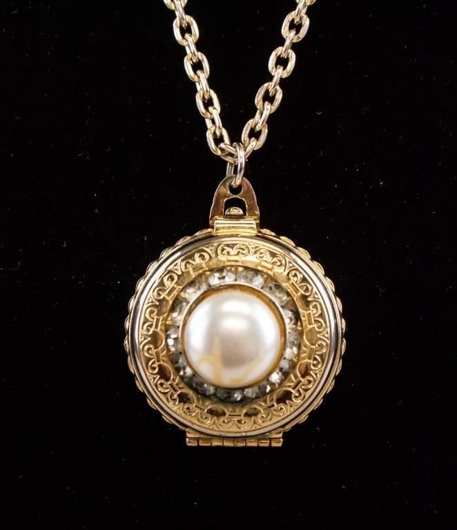 Vintage Gold-plated Faux Pearl Locket Necklace