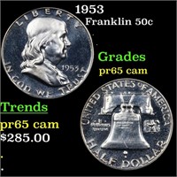 Proof 1953 Franklin Half Dollar 50c Grades GEM Pro