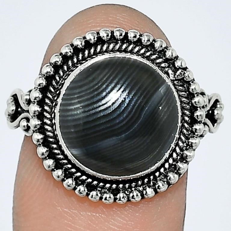 925 Silver Crown Black Malachite Ring