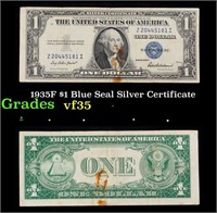 1935F $1 Blue Seal Silver Certificate Grades vf++